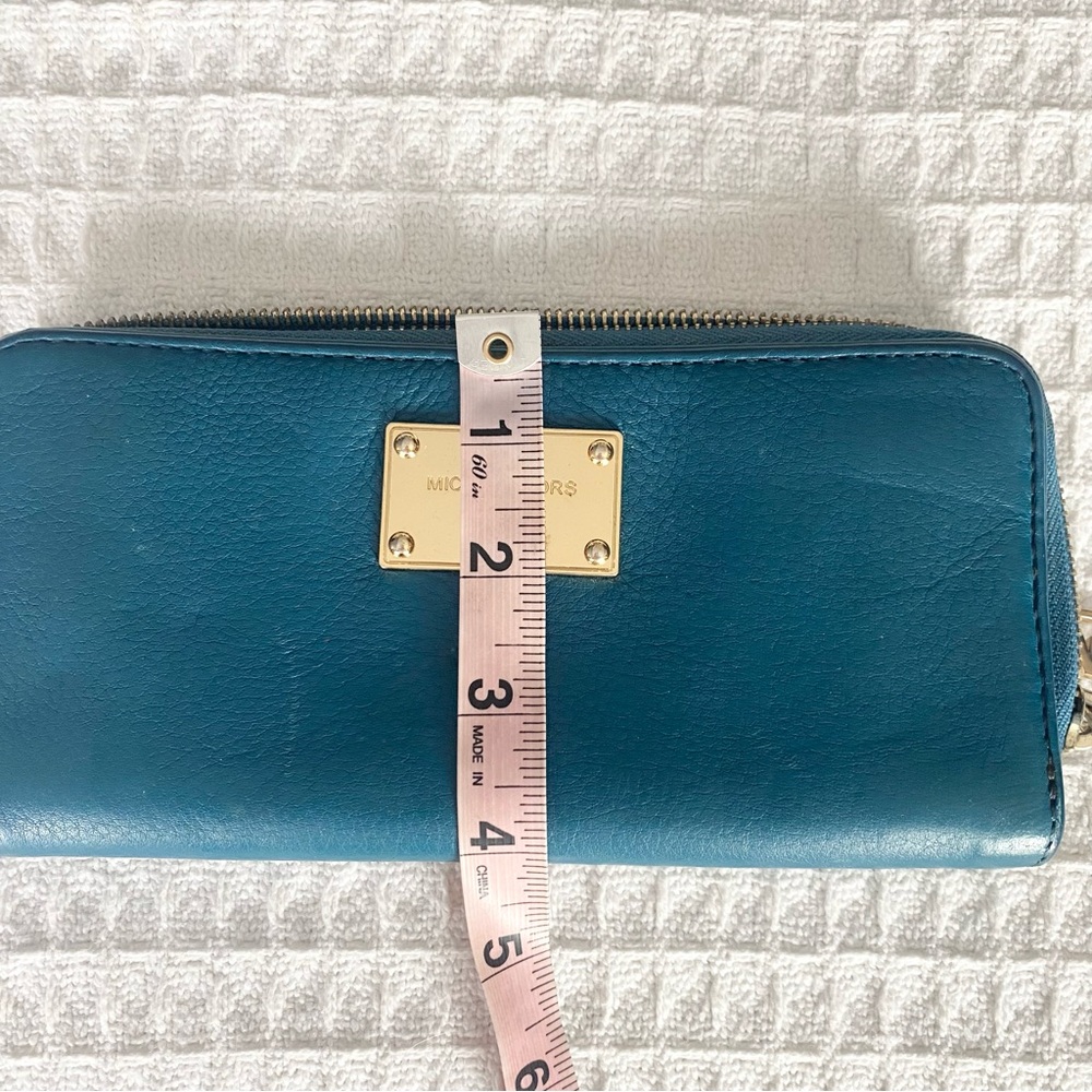 Michael Kors Teal Zip-Around Leather Wallet with Gold Plaque - Picture 8 of 8
